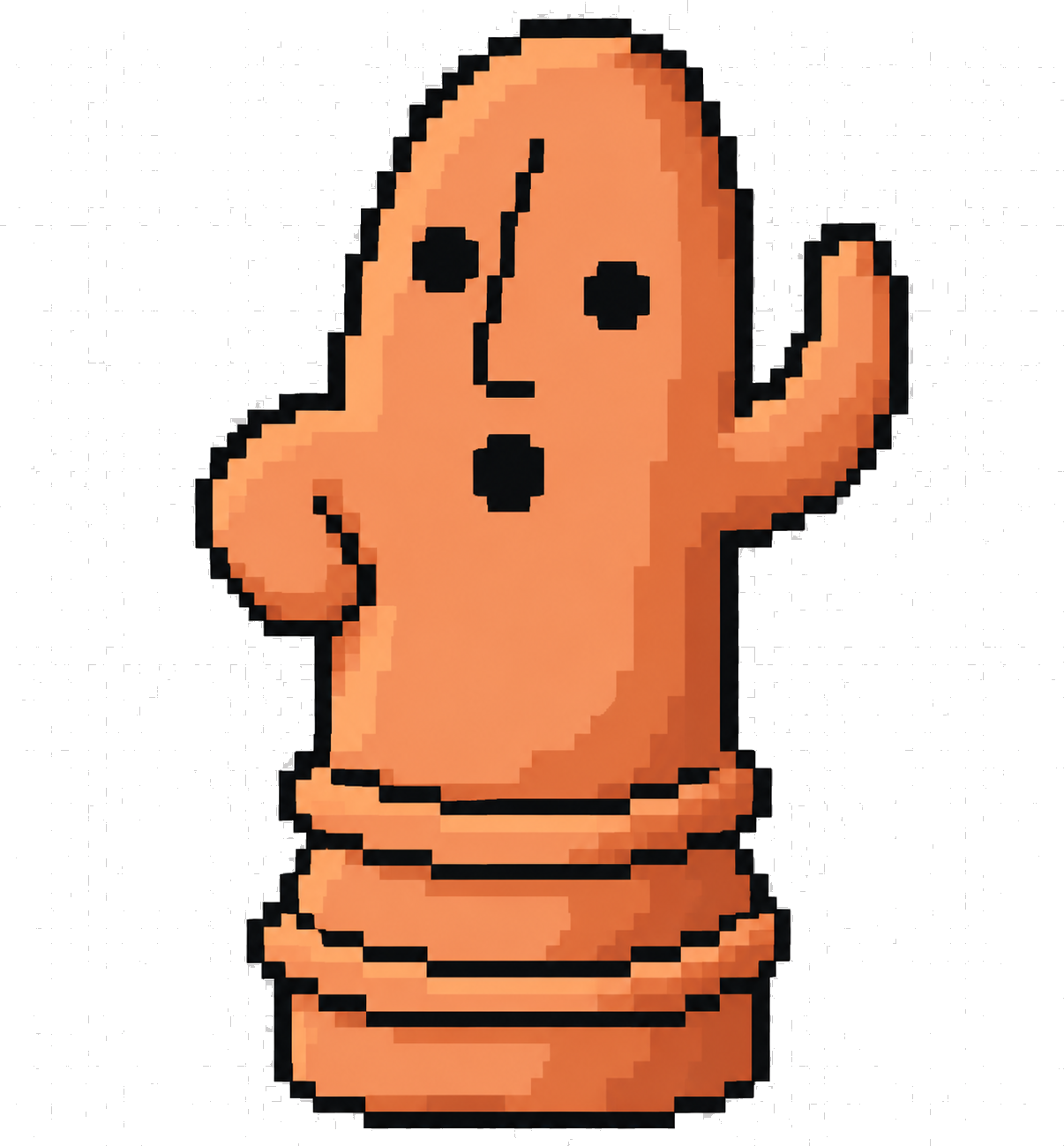 手を上げて案内するドット絵のはにわちゃん
